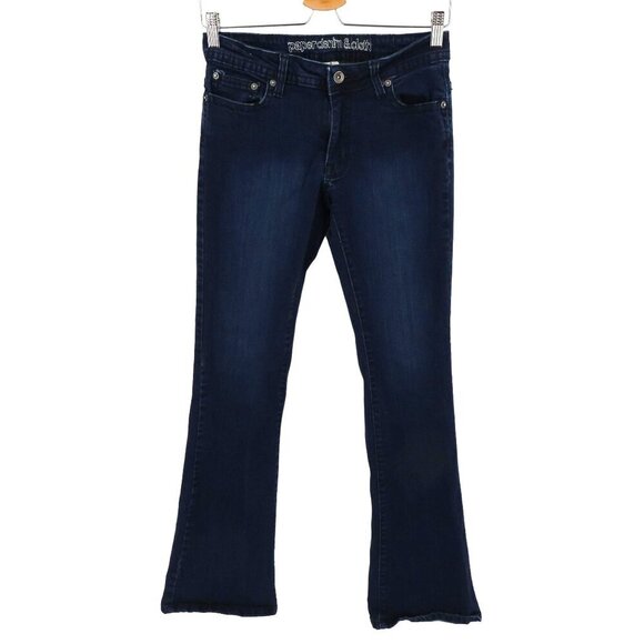 Paper Denim & Cloth Womens 4/27 Dark Blue Button Flap Pocket Flare Denim Jeans - Picture 1 of 11